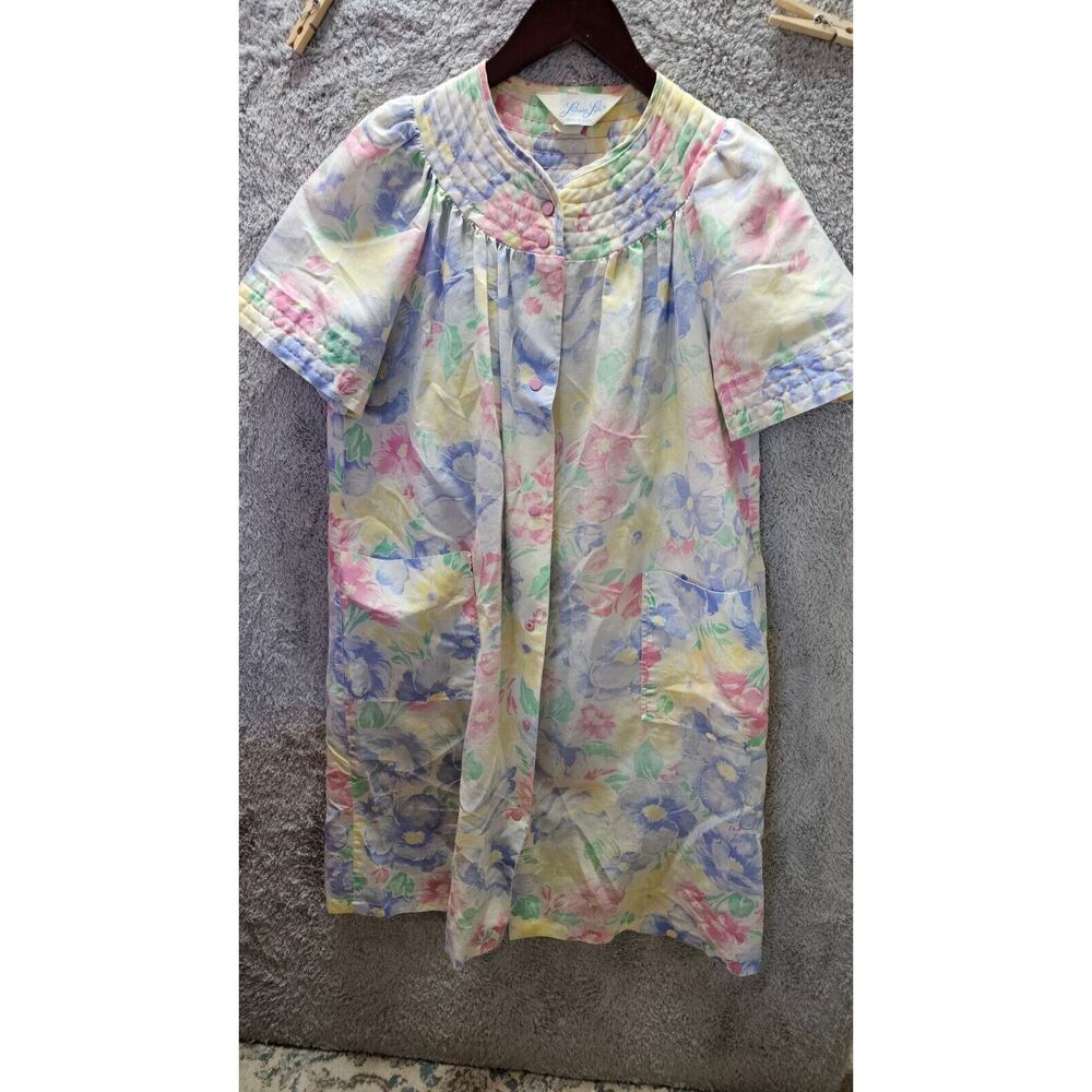 Vintage Leisure Life Floral House Dress Robe Grannycore Cottagecore Night Gown S